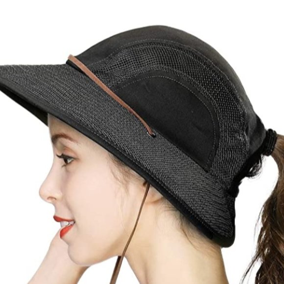 Foldable Sun Hat Womens Ponytail Hole 